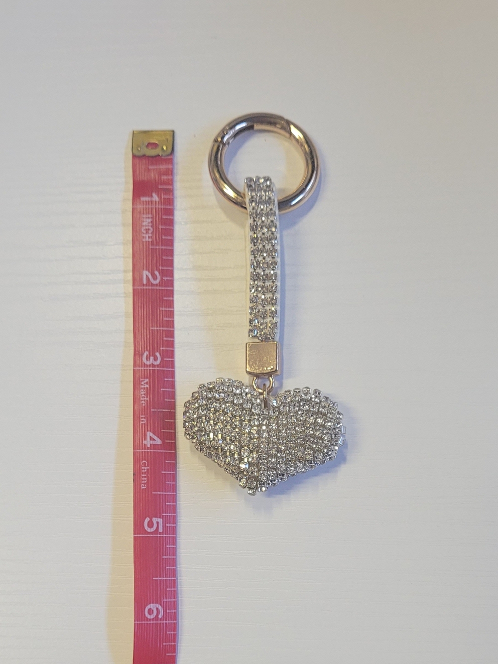 Platinum Rhinestone Heart Keychain Wristlet